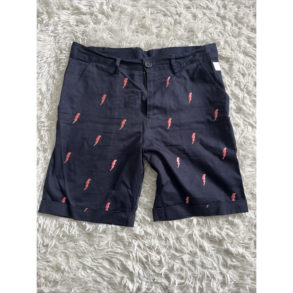 Kith NYC White Label Bolt Shorts Navy Blue/Salmon Size 30
